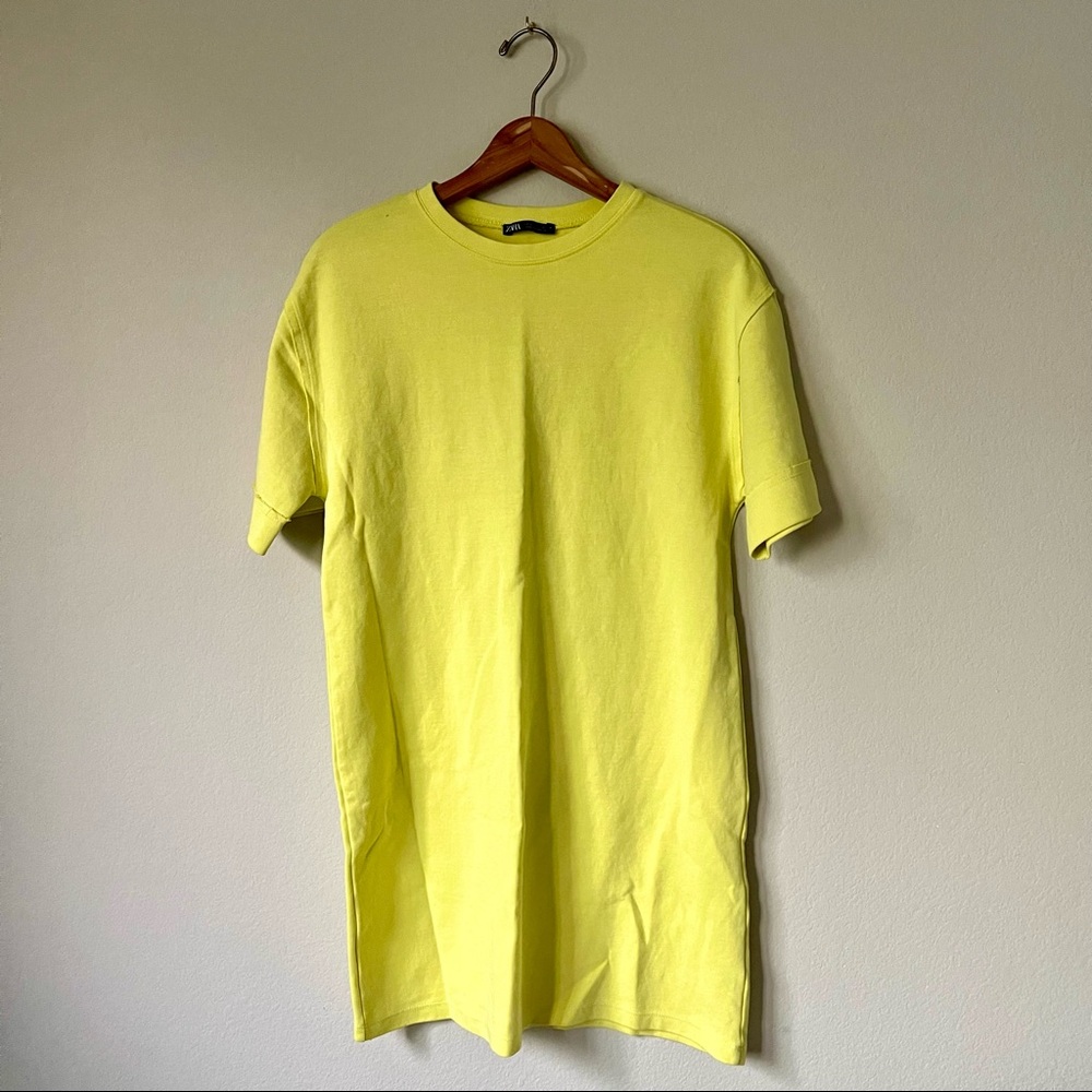 Zara Shirt Neon Yellow T-Shirt Dress
